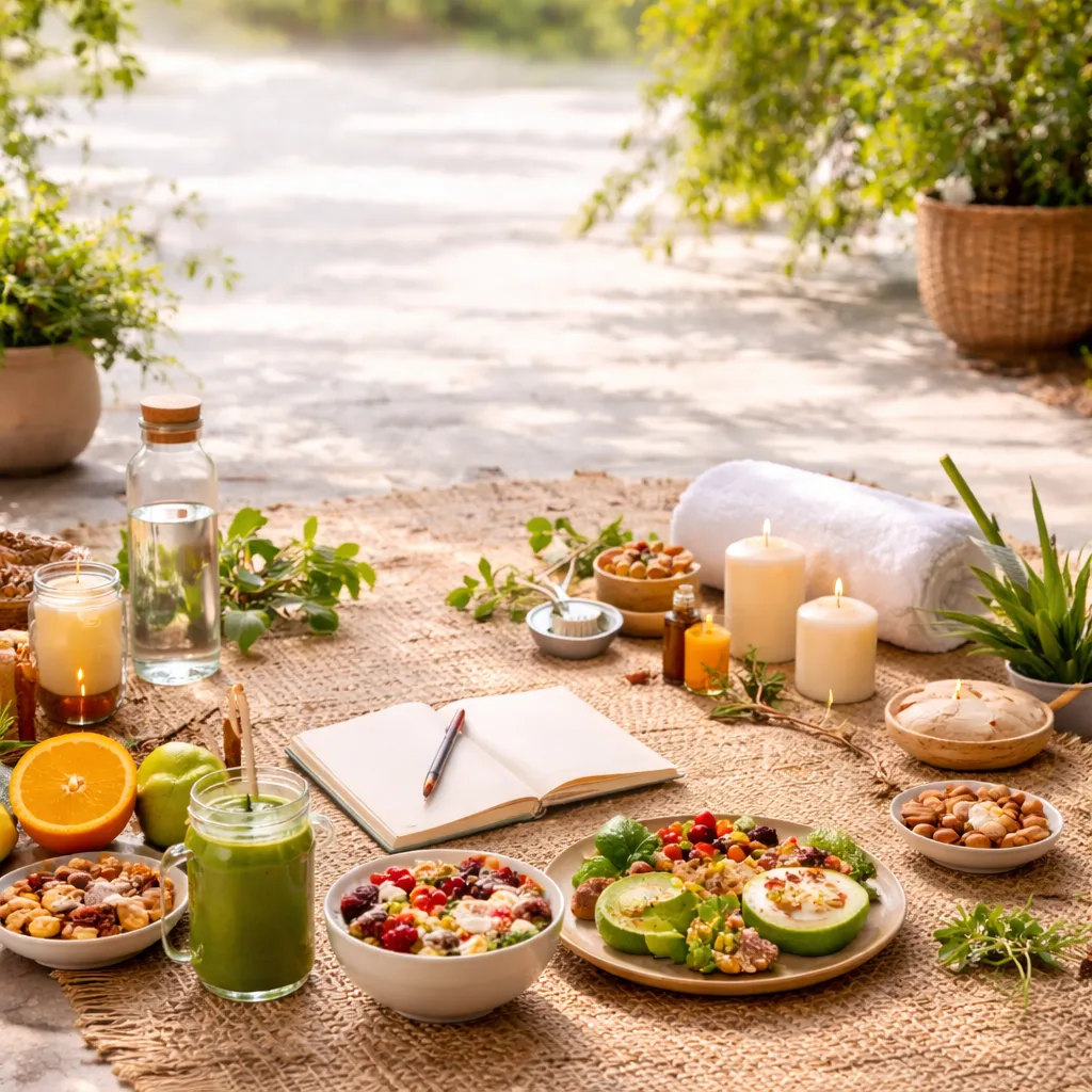 Wellness Lifestyle - Healthy living with fresh fruits and exercise